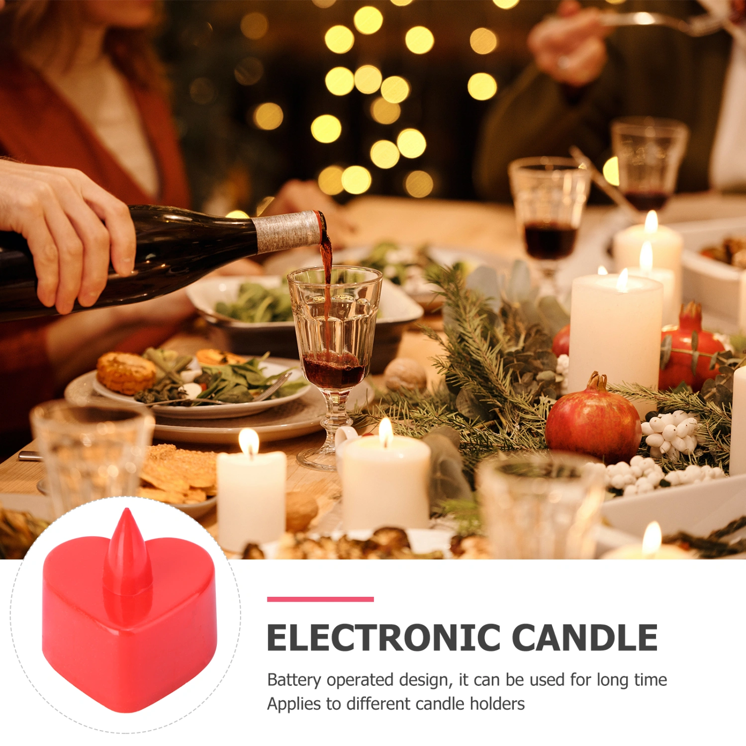 12pcs LED Electronic Candle Lamp Heart Shape Candle Lights Flameless Tealight Romantic Party Decor (Red Shell, Red Light, No Flashing)