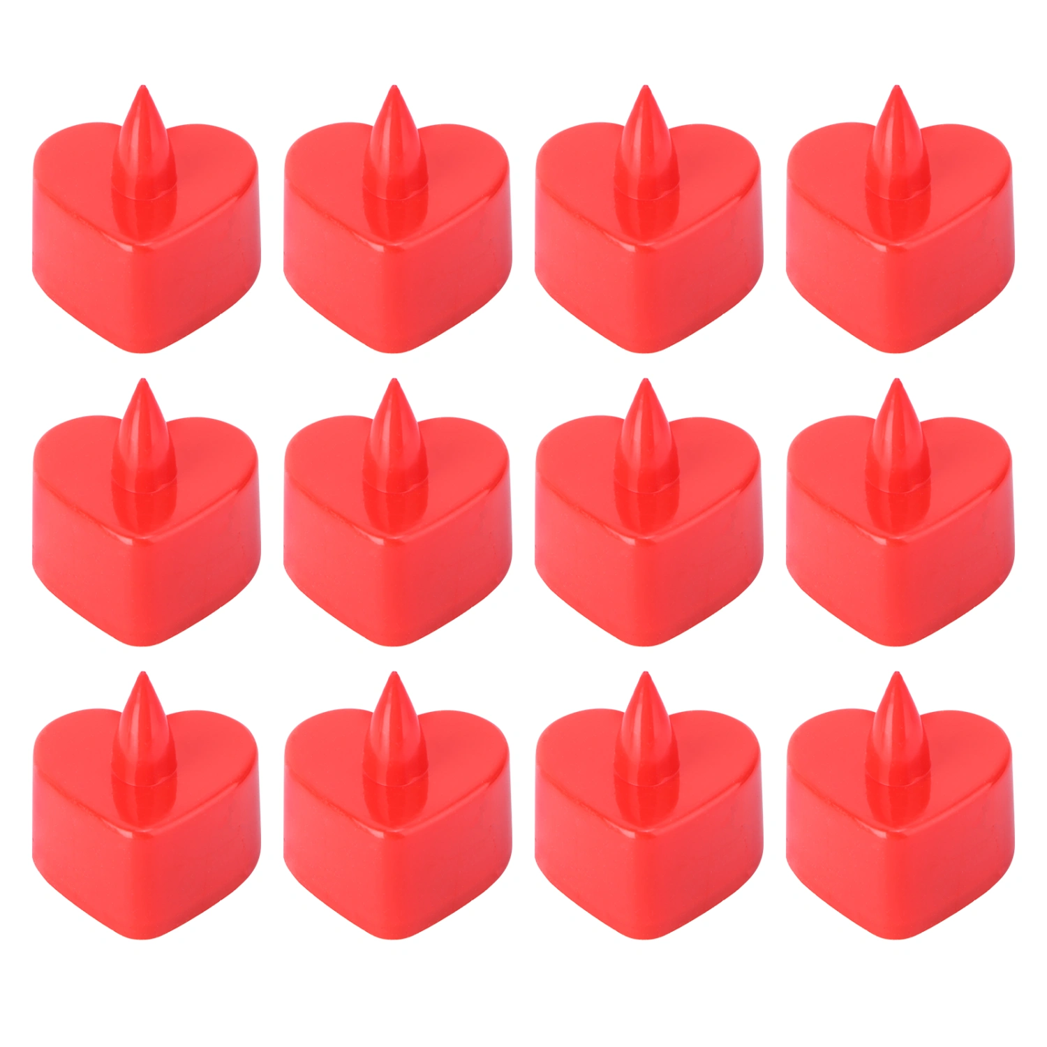 12pcs LED Electronic Candle Lamp Heart Shape Candle Lights Flameless Tealight Romantic Party Decor (Red Shell, Red Light, No Flashing)