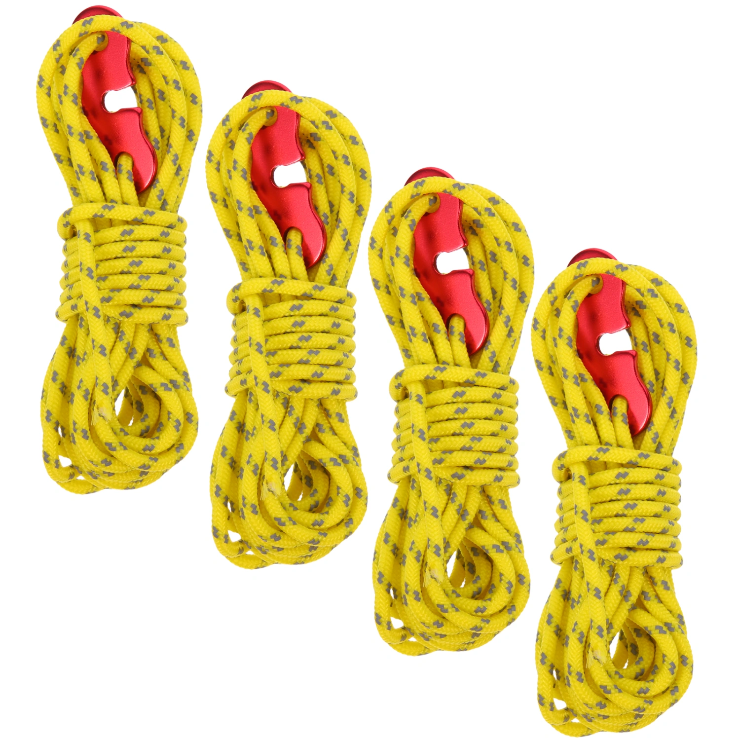 4 Pcs 3mm Reflective Tent Line Rope Camping Cord with Rope Hook Buckle Camping Tool for Tent Camping Hiking Backpacking Climbing (Yellow)