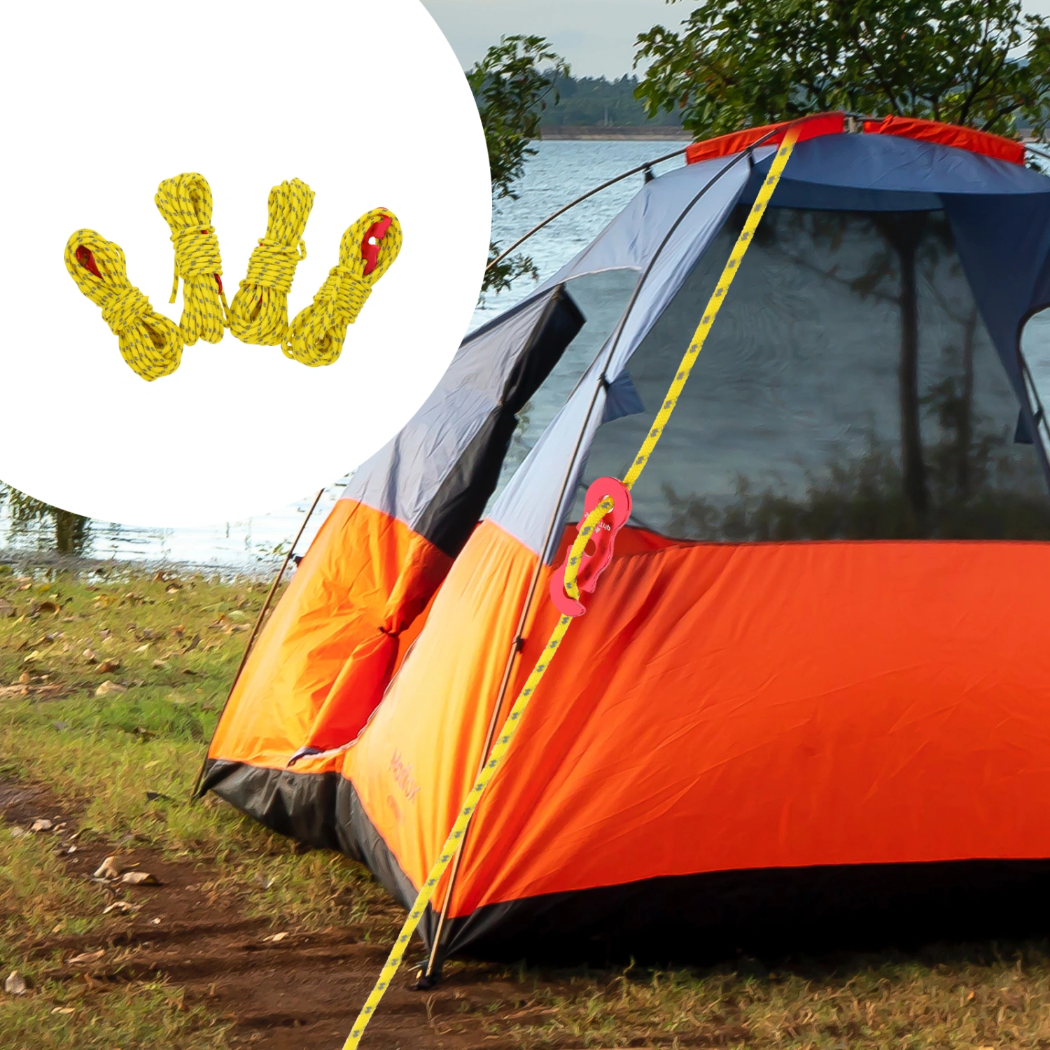 4 Pcs 3mm Reflective Tent Line Rope Camping Cord with Rope Hook Buckle Camping Tool for Tent Camping Hiking Backpacking Climbing (Yellow)