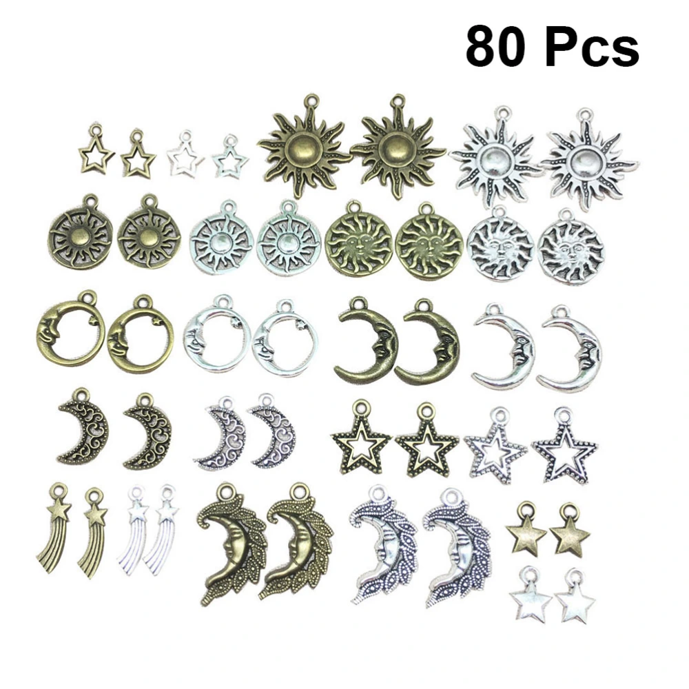 80pcs Mixed DIY Pendant Hollow-out Star Moon Sun Meteor Charms for Bracelet Necklace Jewelry Making DIY Earring Findings