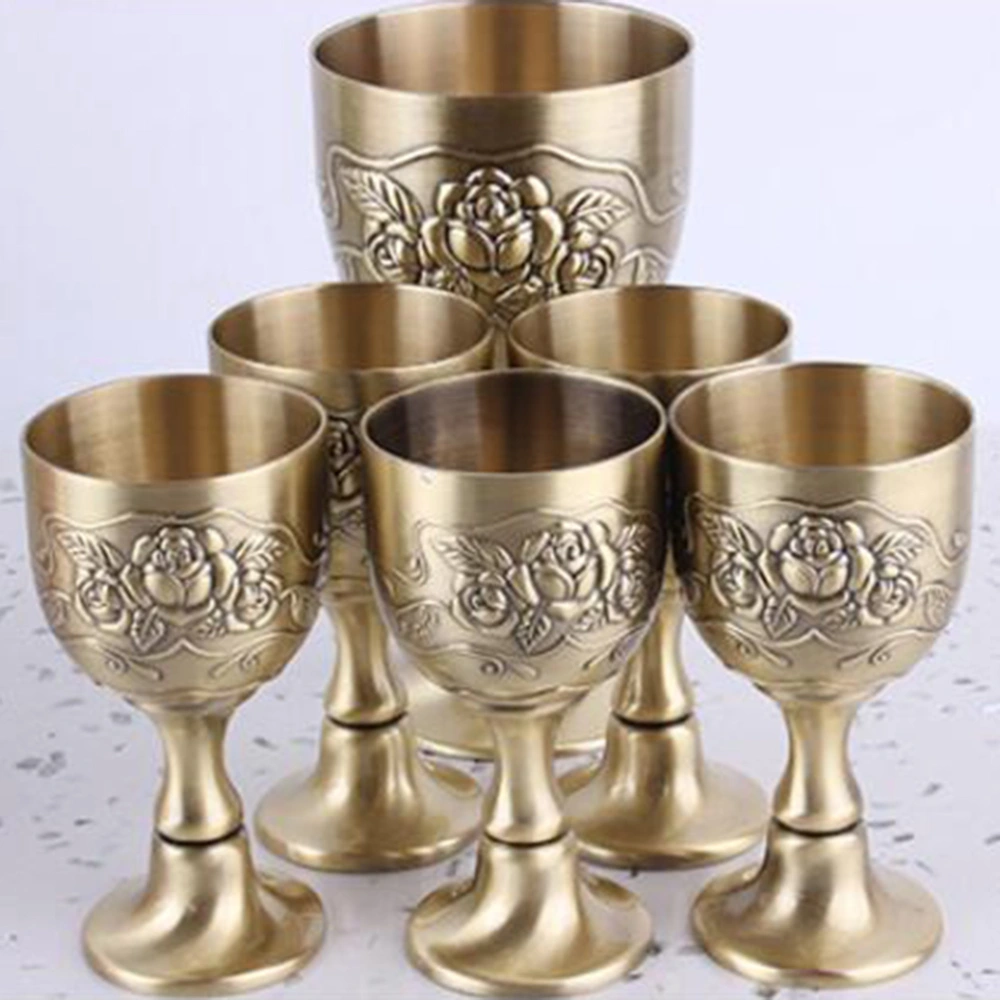 European Style Alloy Wine Cup Carving Flower Small Goblet Household Brass Wine Glass