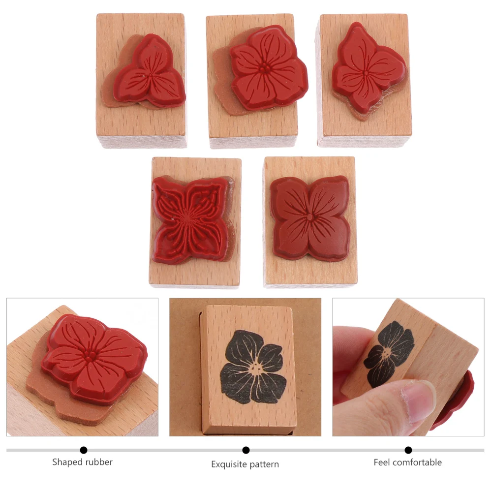 5pcs Journal Wooden Stamps DIY Cards Making Scrapbook Stamps Decorative Stamps