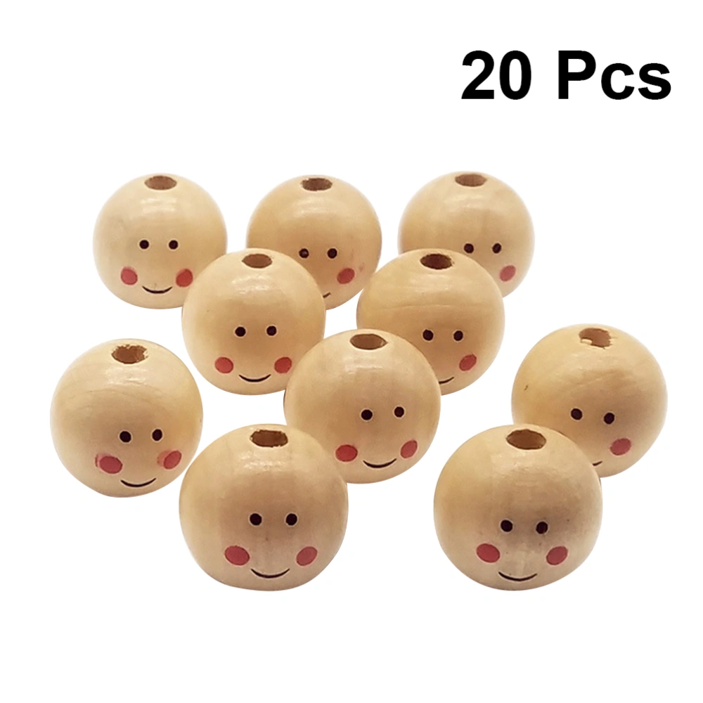 20pcs Wood Color Smiling Face Doll Head Wooden Bead Loose Beads DIY Jewelry Accessories (Boys 25mm)