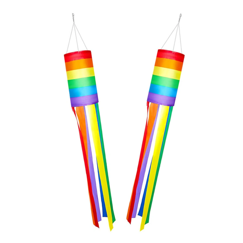 2Pcs Colorful Windsock Hanging Rainbow Column Windsock Flag for Outdoor Garden Patio