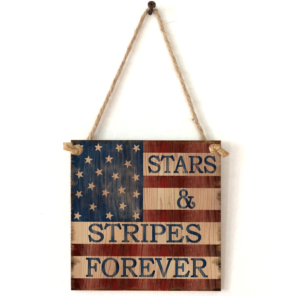 Wooden American Independence Day Board Square Home Decoration Crafts Hanging Board Door Wall Signs Decor