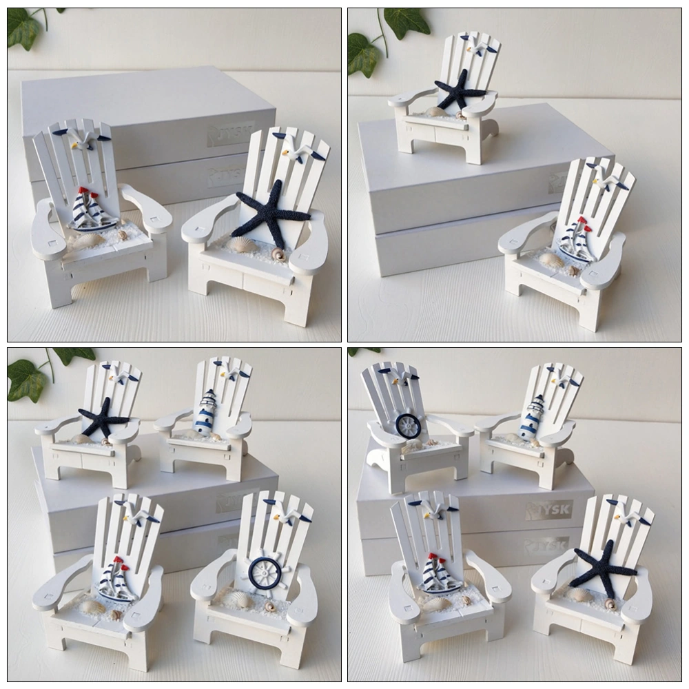 2Pcs Small Wooden Chair Ornament Beach Decor Nautical Decoration for Home Office