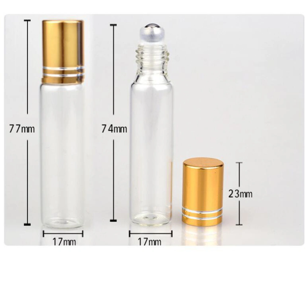 5Pcs 10ml Glass Empty Bottle Essential Oil Bottle Roller Ball Bottle Subpackaging Bottle (Golden, Silver, Black, Blue, Red)