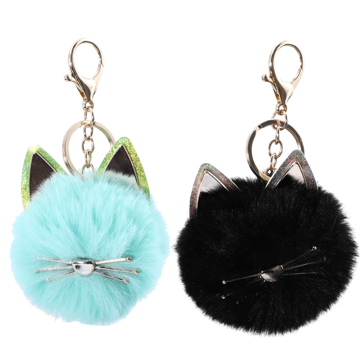 2pcs Plush Ball Key Chains Lovely Cartoon Bag Pendants Key Chains Bag Decors