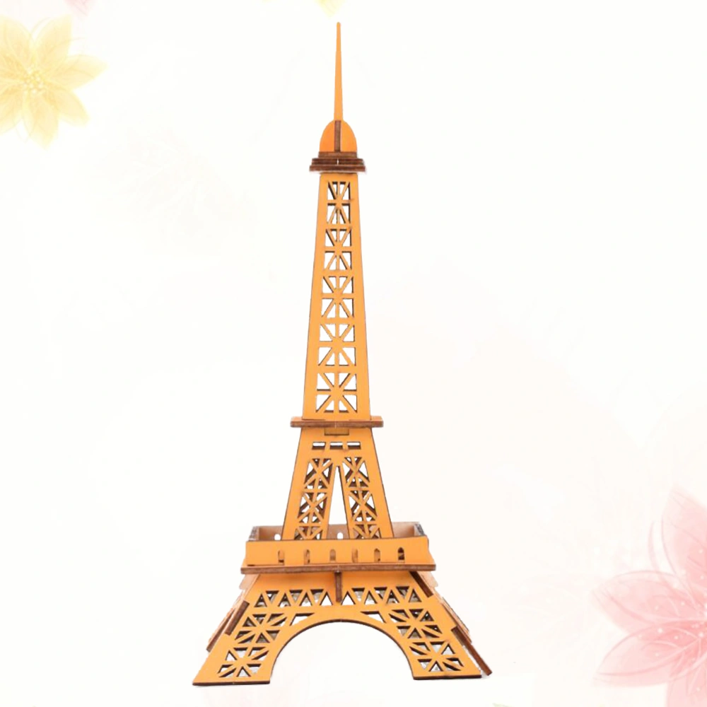 3D Wooden Eiffel Tower Puzzle Educational Board Toy DIY Funny Jigsaw for Kids Children (Yellow)