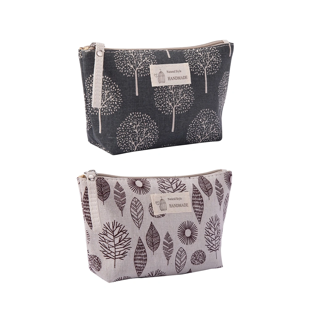 2pcs Makeup Bags Canvas Printing Portable Storage Cosmetics Pouches Toiletries Bag