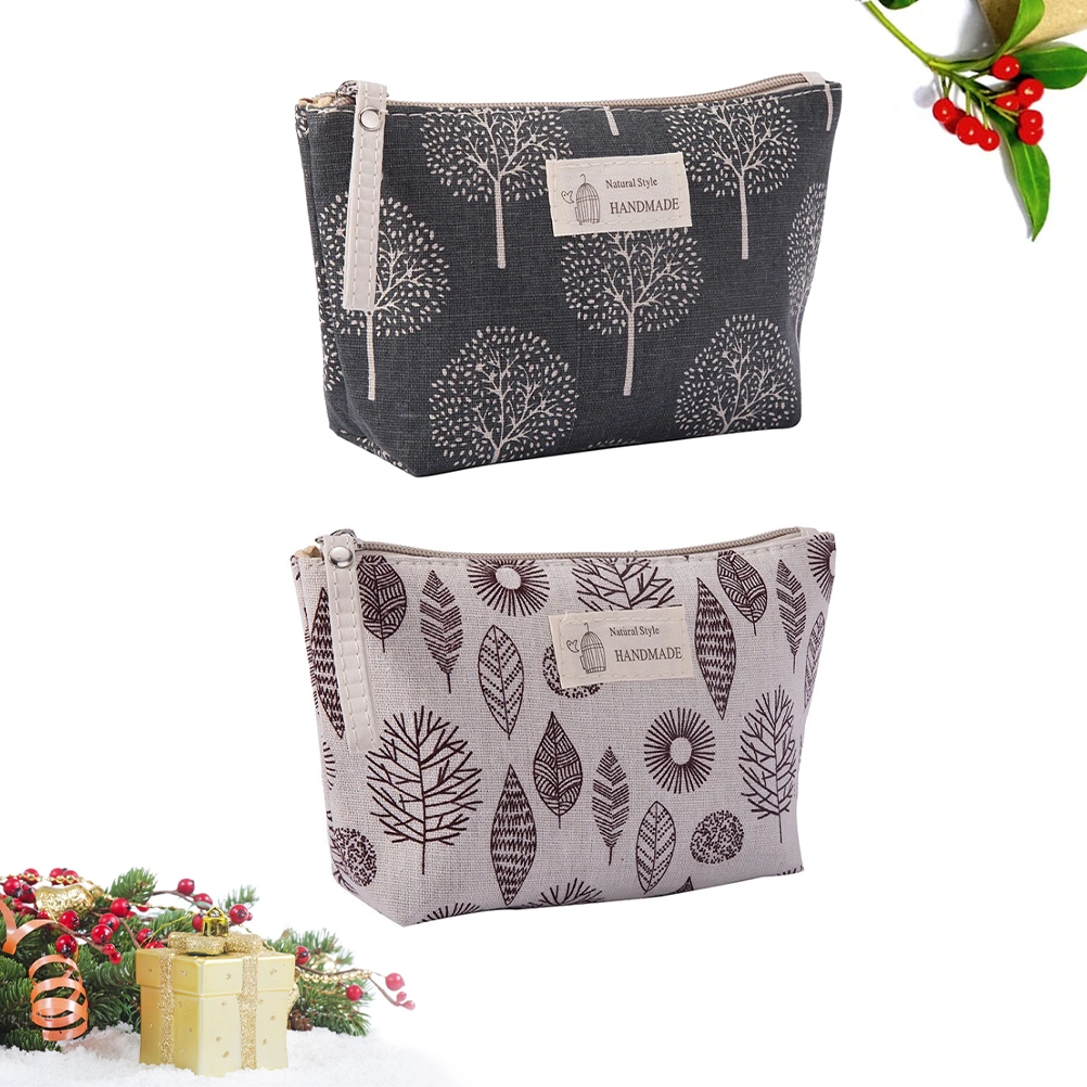 2pcs Makeup Bags Canvas Printing Portable Storage Cosmetics Pouches Toiletries Bag