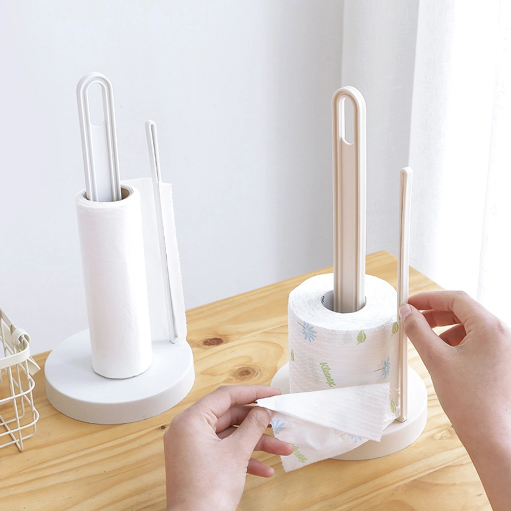 Kitchen Upright Plastic Paper Towel Tissue Holder Home Decor Counter Decor Counter Towels  Tear Roll Contemporary Paper Towel Holder Napkin Holder （Grey and White）