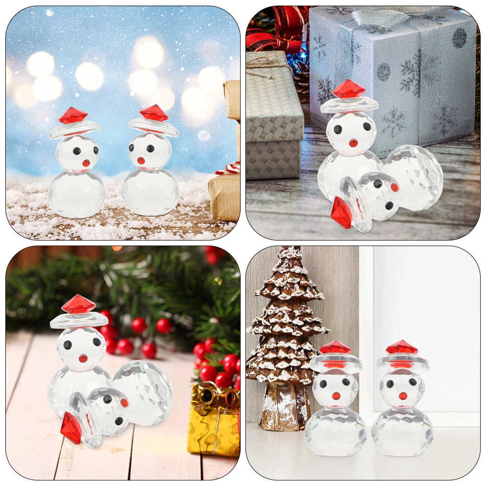 3Pcs Crystal Snowman Figurine Classic Christmas Snowman Statue Desktop Ornament