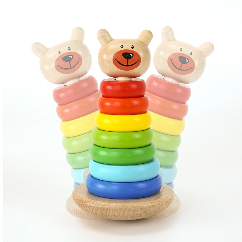 Wooden Bear Rocking Tower Baby Roly-poly For Children Building Blocks Jenga Rainbow Color Cognitive Hand-eye Coordination