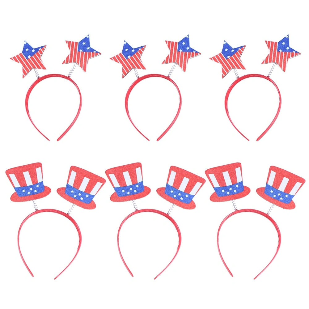 6pcs Hair Clasps American Flag Independence Day Hair Clasps Headband Hair Accessories for Children (Star Pattern and Hat Pattern for Each 3pcs)