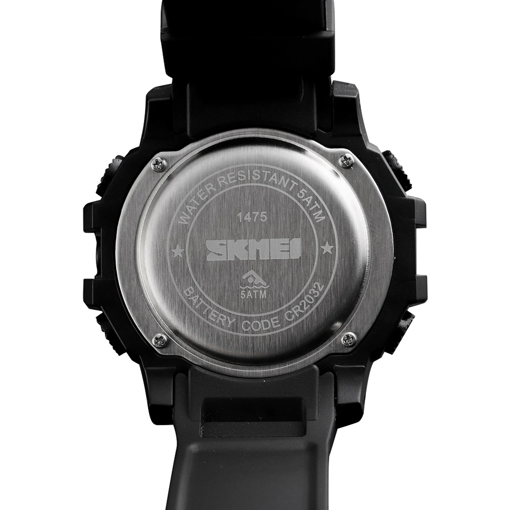 Outdoor Sports Digital Watch Men Waterproof Alarm Clock Wristwatch WeekDisplay Watches Luminous 1475 (Black)