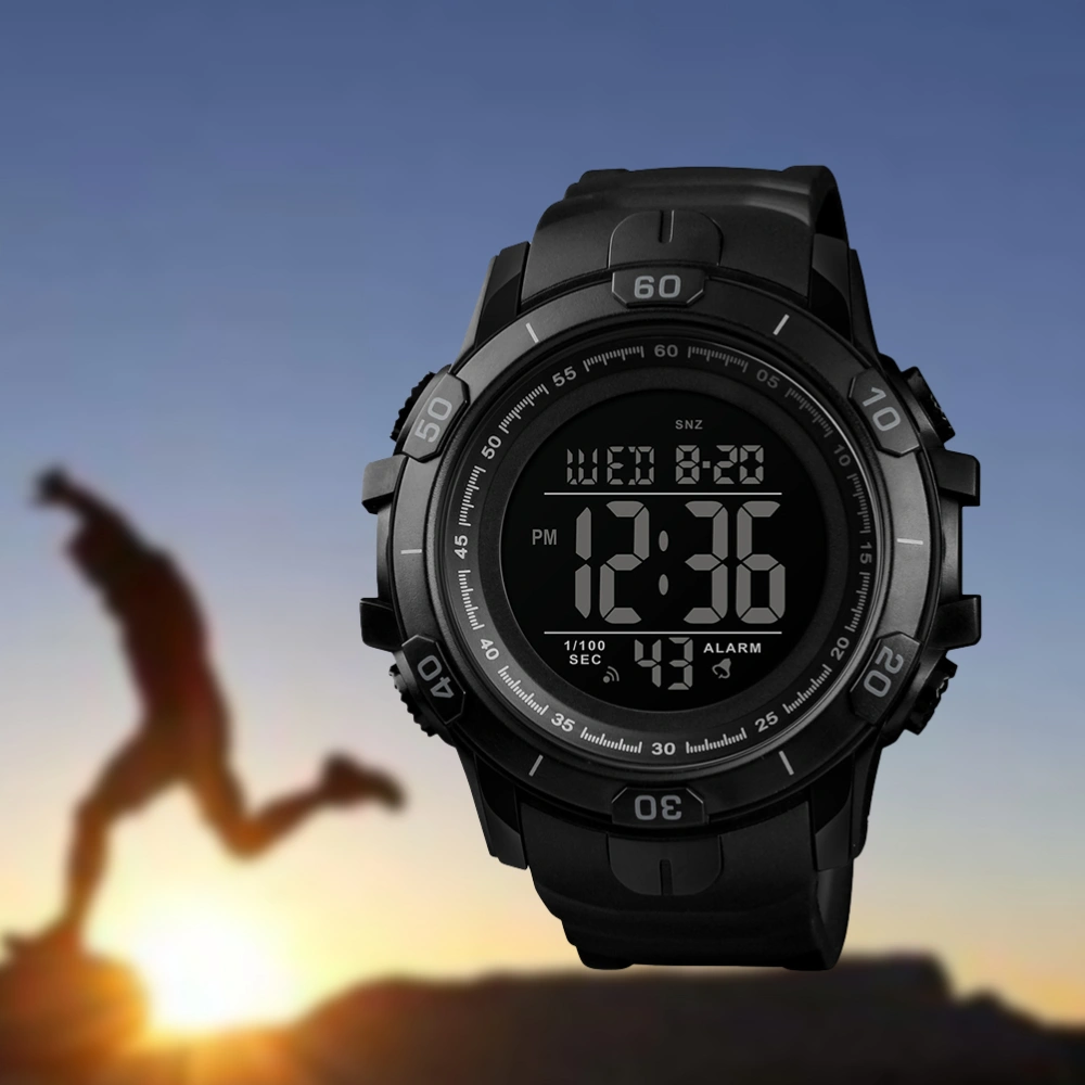 Outdoor Sports Digital Watch Men Waterproof Alarm Clock Wristwatch WeekDisplay Watches Luminous 1475 (Black)