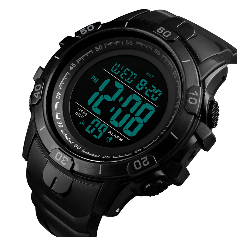Outdoor Sports Digital Watch Men Waterproof Alarm Clock Wristwatch WeekDisplay Watches Luminous 1475 (Black)
