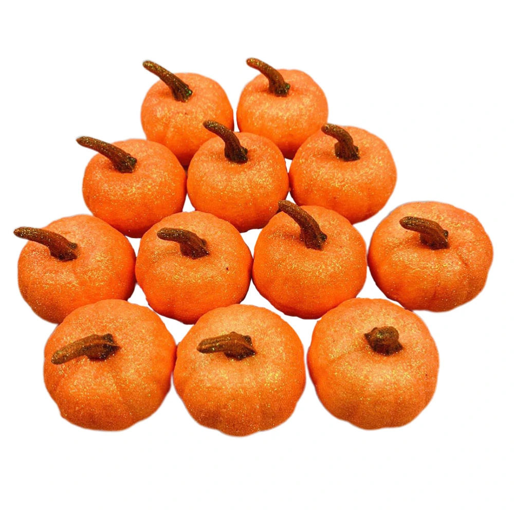 12pcs Orange Simulation Pumpkin Halloween Decoration Tool  Lifelike Glitter Pumpkins Table Props Party Supplies