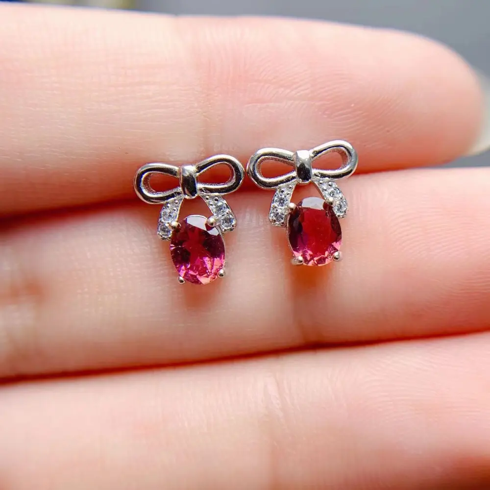 Natural Tourmaline Inlaid Female Colored Gems Stud Earrings