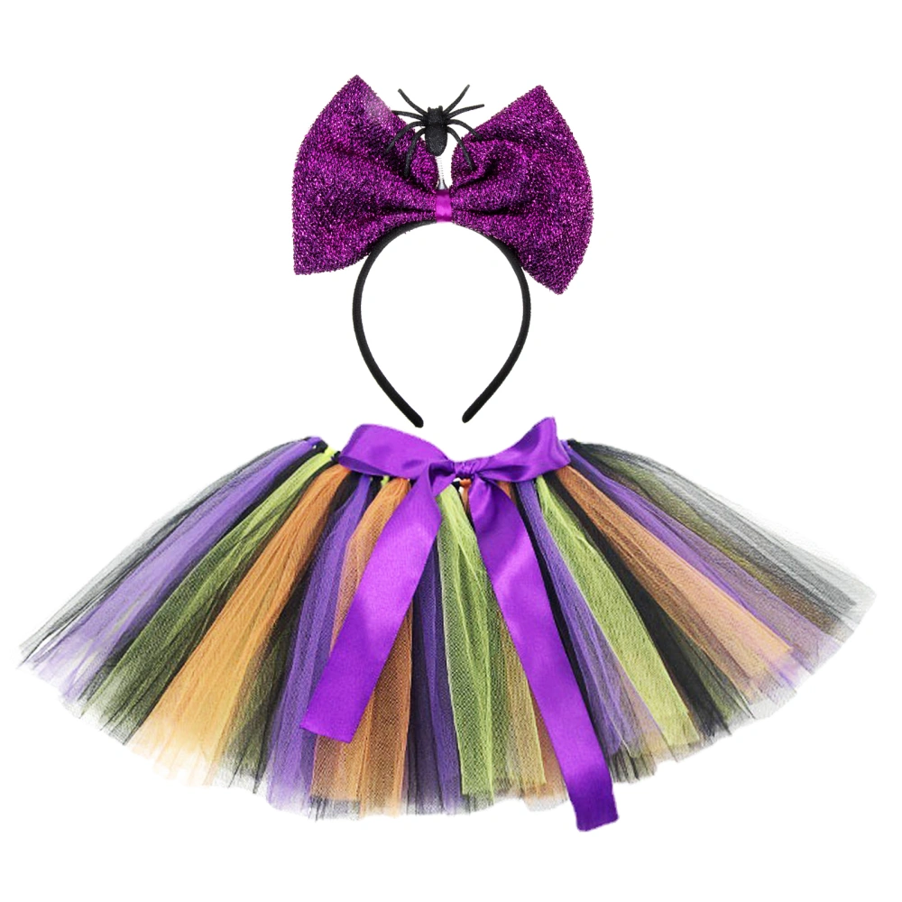 1 Set Halloween Design Skirt Spider Party Headband Halloween Tutu Dress