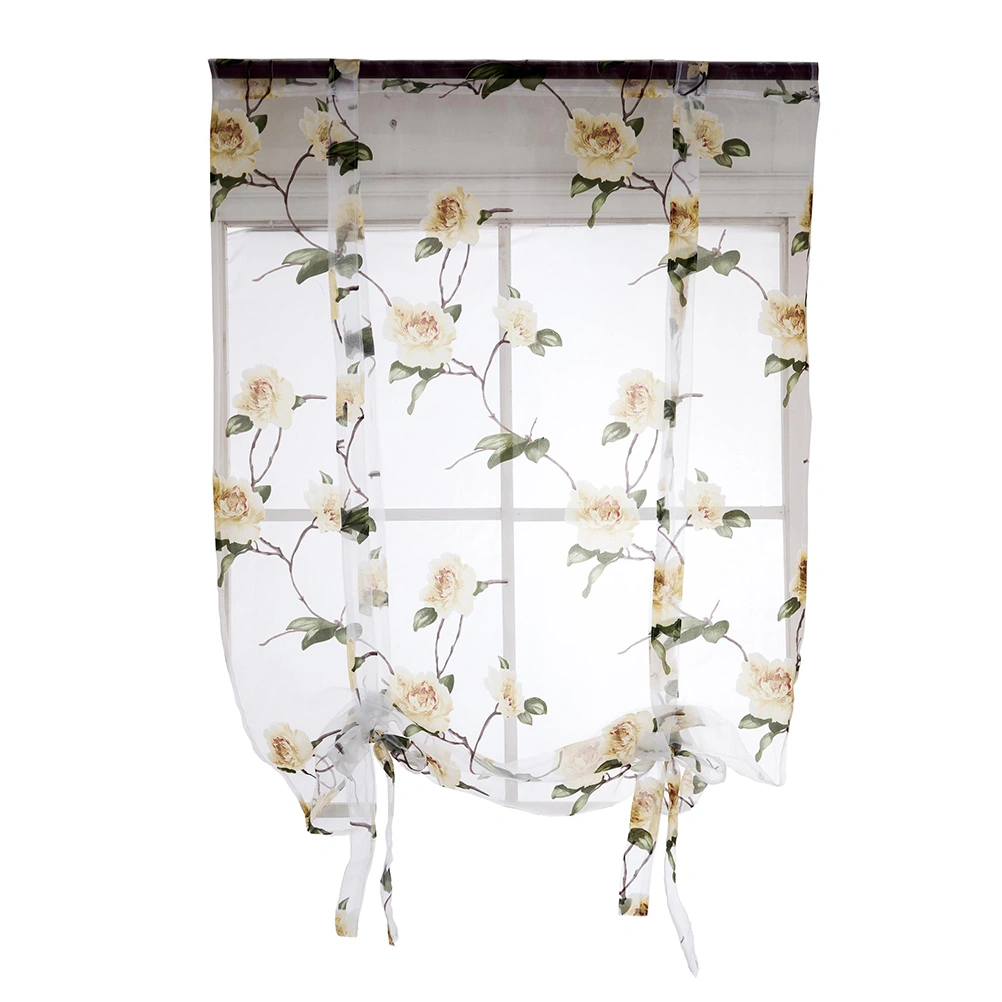 Floral Roman Curtain Semi Sheer Window Shade Sling Tie Blinds for Living Room Balcony Bedroom 1 x 1.6m (Yellow)