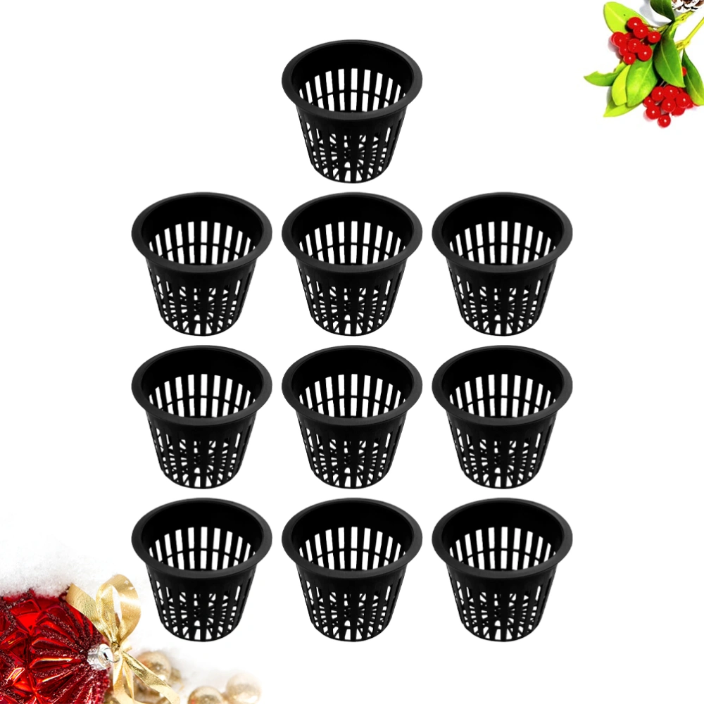 10pcs Plastic Planting Baskets Hydroponic Equipment Planting Baskets for Garden Home (Black, Medium Size)