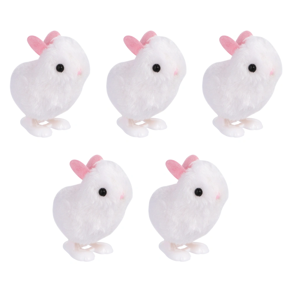 5pcs White Bouncing Rabbit Clockwork Toys Plush Bunny Model Wind-up Toys Party Favors Party Supplies Kids Gift Decorative Props