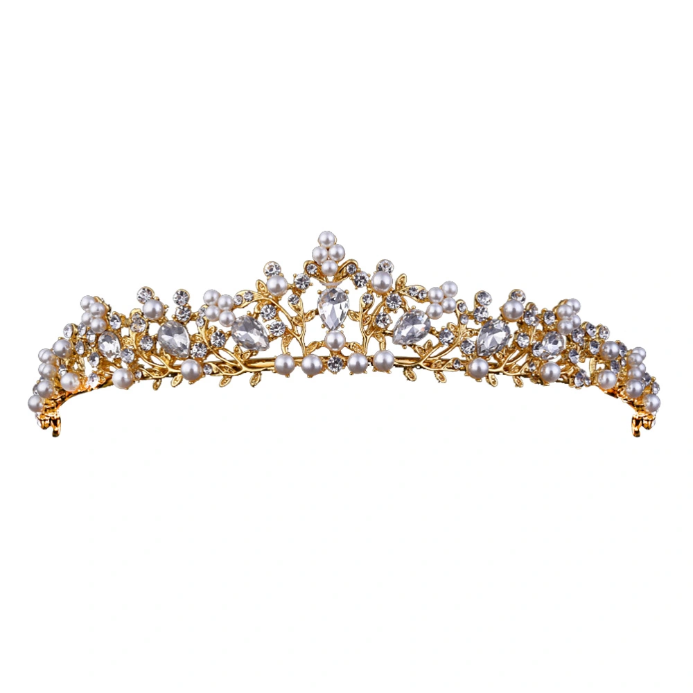 Crystal Wedding Bridal Tiaras Hairband Pageant Crown Bridal Hair Accessories(Golden Base White Crystal + Pearl)