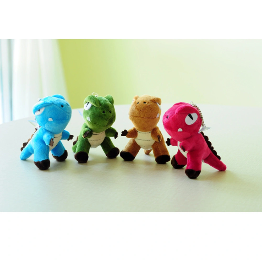 4PCS Tyrannosaurus Plush Toy Hanging Pendants Keychain Plush Doll Hanging Decorations Pendant Red Blue Brown Green