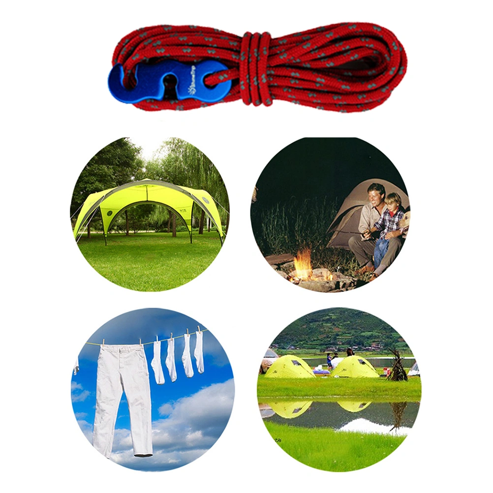4 Pcs 3mm Reflective Tent Line Rope Camping Cord with Rope Hook Buckle Camping Tool for Tent Camping Hiking Backpacking Climbing (Red)