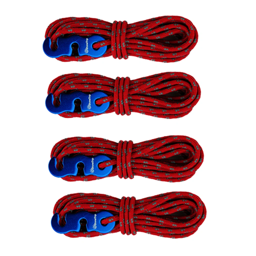 4 Pcs 3mm Reflective Tent Line Rope Camping Cord with Rope Hook Buckle Camping Tool for Tent Camping Hiking Backpacking Climbing (Red)
