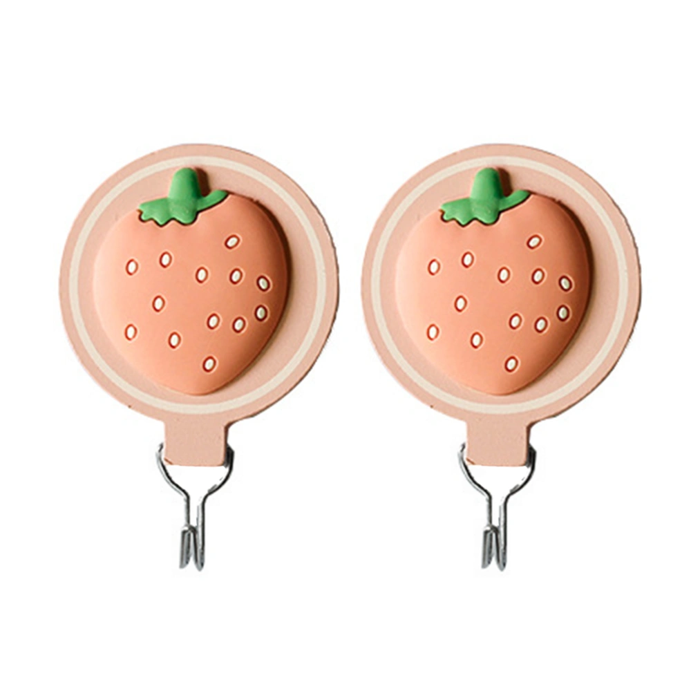 2pcs Wooden Wall Hooks Wall Hanger Cartoon Fruit Shape Design for Home Bedroom Kitchen (Strawberry Pink)