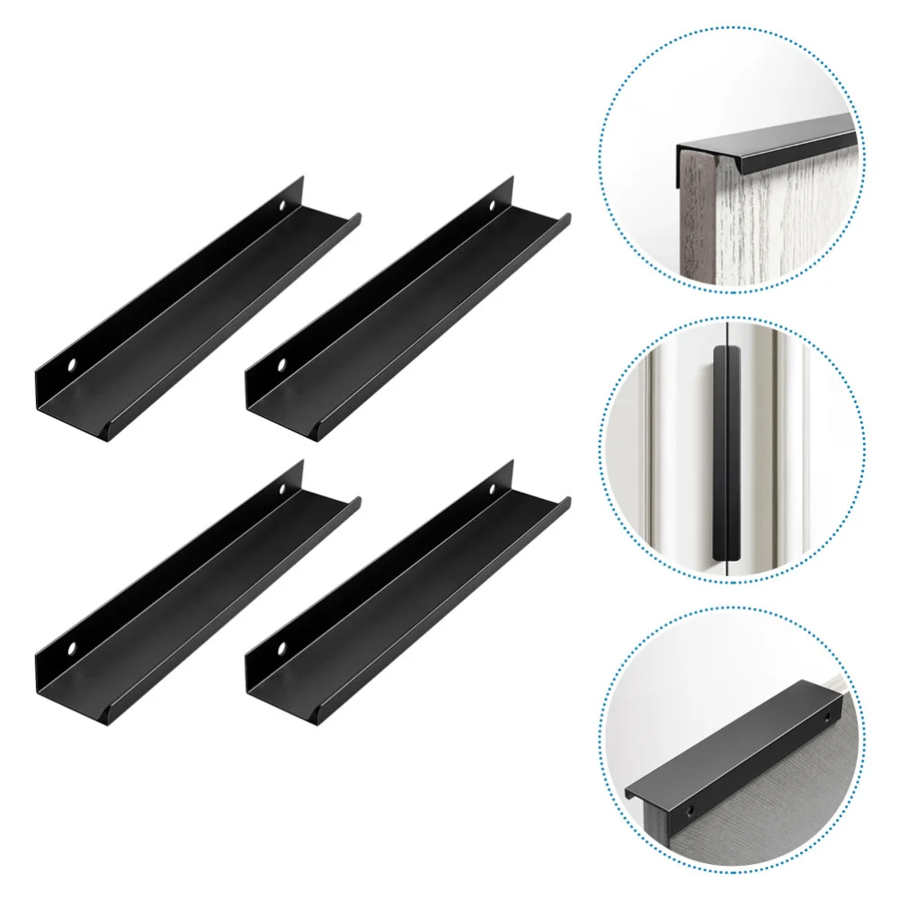 4Pcs Punch-free Cabinet Handles Invisible Cabinet Pull Handles for Home (Black)