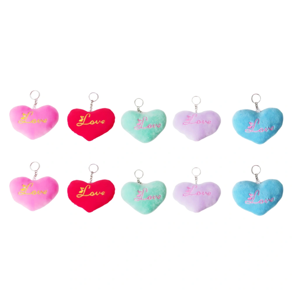 10Pcs Plush Heart Shaped Keyring Pendents Doll Key Holder Hanging Ornament For Bag Car Key(Mixed Volor)