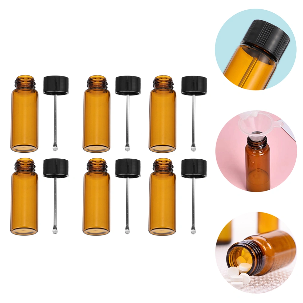 6pcs Portable Mini Sample Bottles Glass Storage Pill Bottles with Spoon