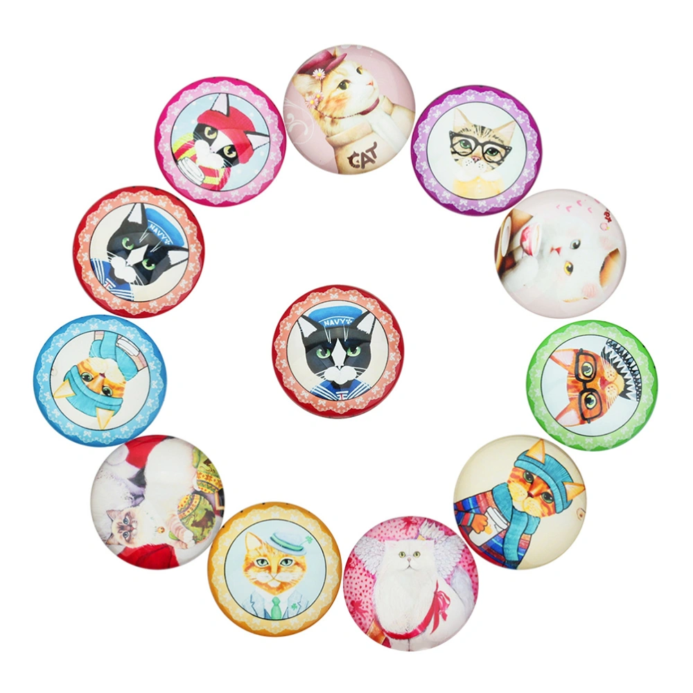 20PCS 25MM DIY Sticker Cartoon Cats Pattern Glass Refrigerator Patches Decoration (Mixed Color)