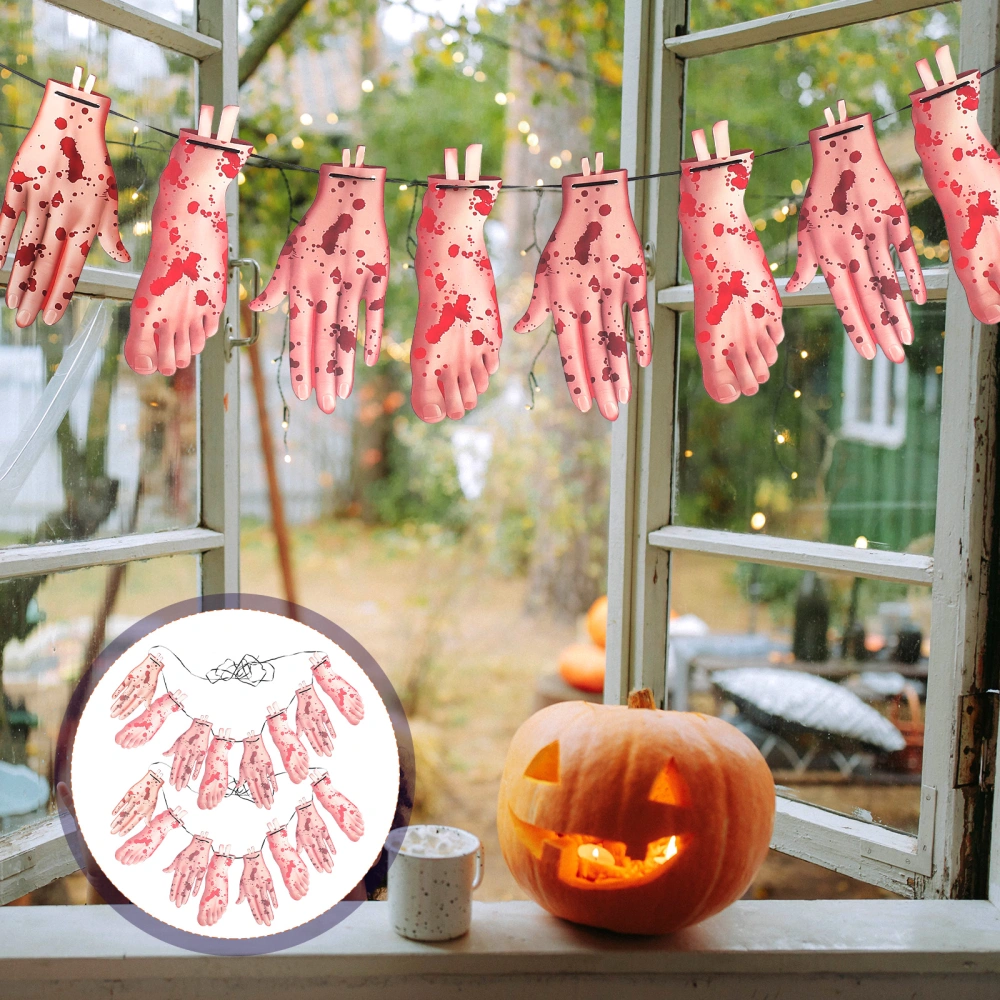 2Pcs Creepy Severed Hands Feet Banner Hand Modelling Bunting for Halloween