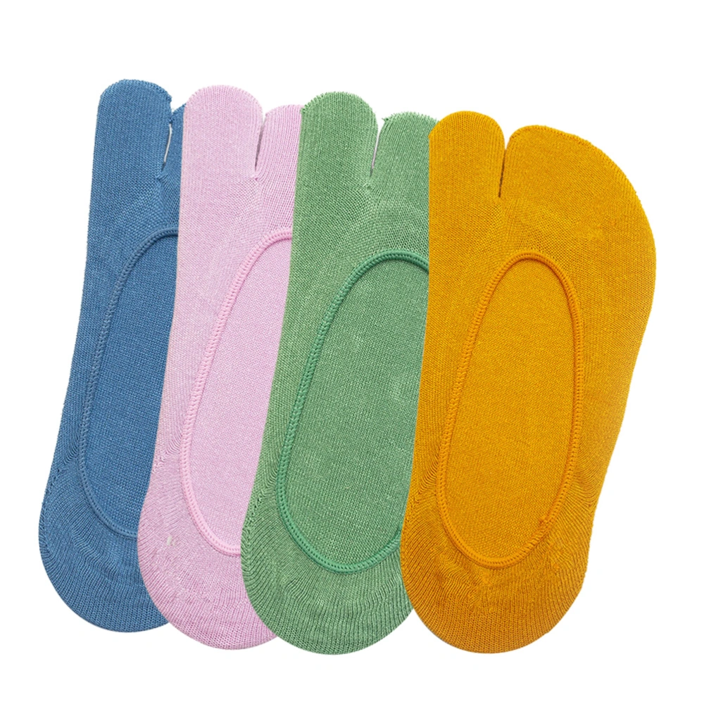 4Pairs Breathable Two-toed Socks Solid Color Girls Socks Summer Shallow Socks