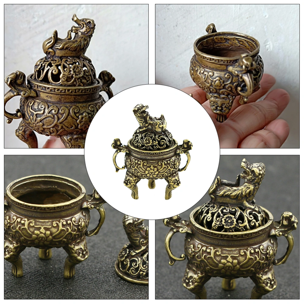 1PC Brass Antique Censer Adornment Tea Ceremony Incense Burner Decor (Brown)