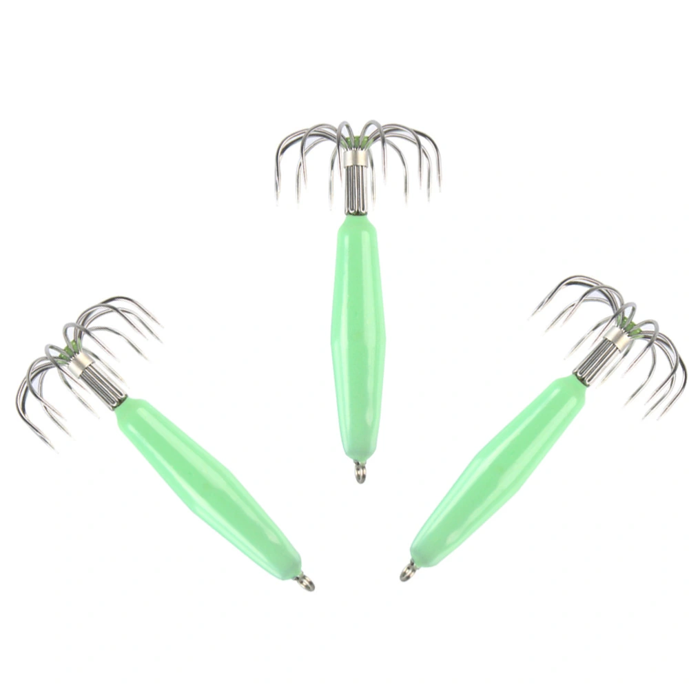 4Pc 12 Needles 35g Glowing in Dark Night Luminous Fishing Lures Baits Squid Jigs Hooks Light Green Fishing Lure Hook Bait Fishhook Green