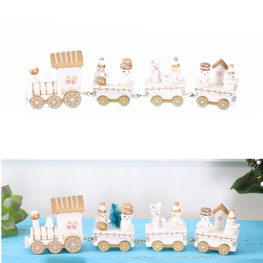 Christmas Decor Wooden Mini Train Decoration Ornaments Kids Gift Home Party Kindergarten Decor (White)