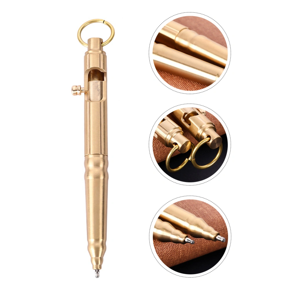 1Pc Retro Style Brass Pen Portable Pen with Hanging Ring Creative Ball-point Pen