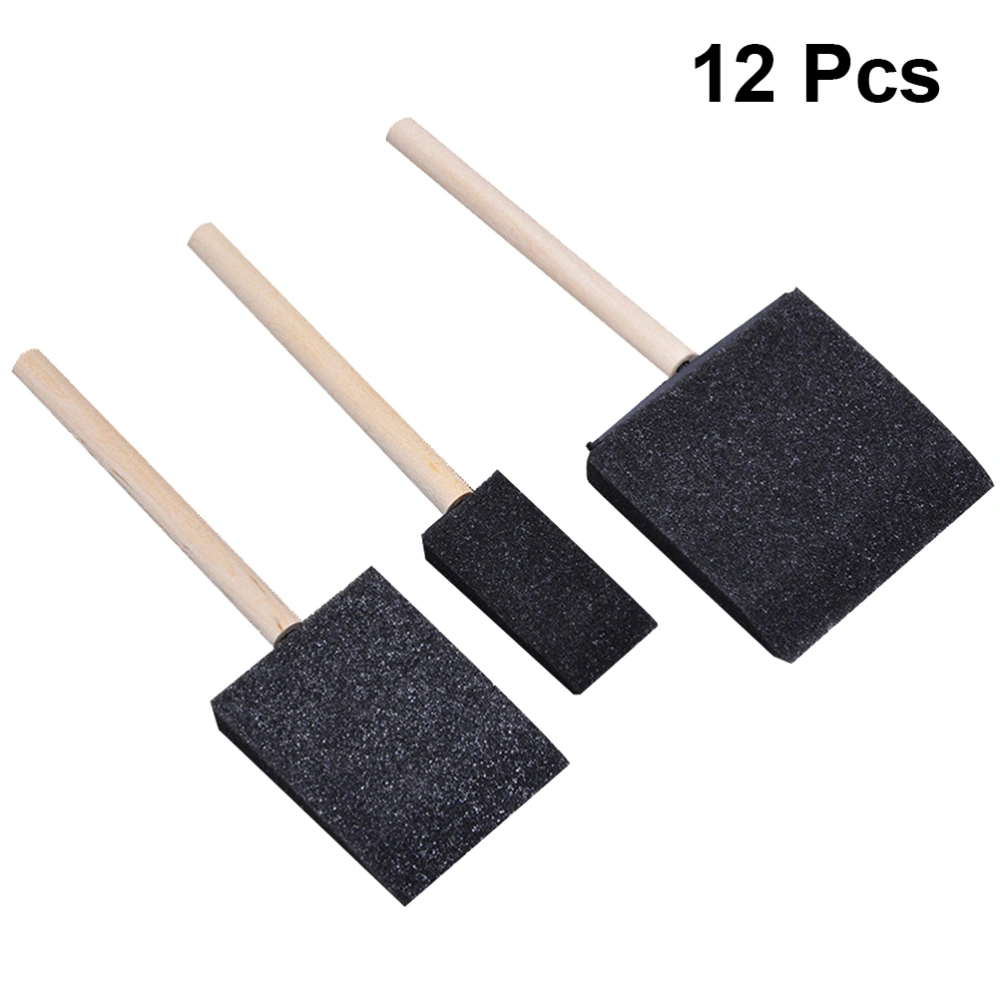 4 Sets(3 Pcs/Set) of Art Sponge Brushes Wood Handle Paint Brushes Tools for Drawing Painting Graffiti (Black)