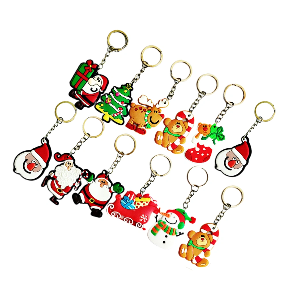 24Pcs Christmas Themed Key Rings Cartoon Pattern Santa Claus Pendant Key Chains Party Favors (Random Pattern)