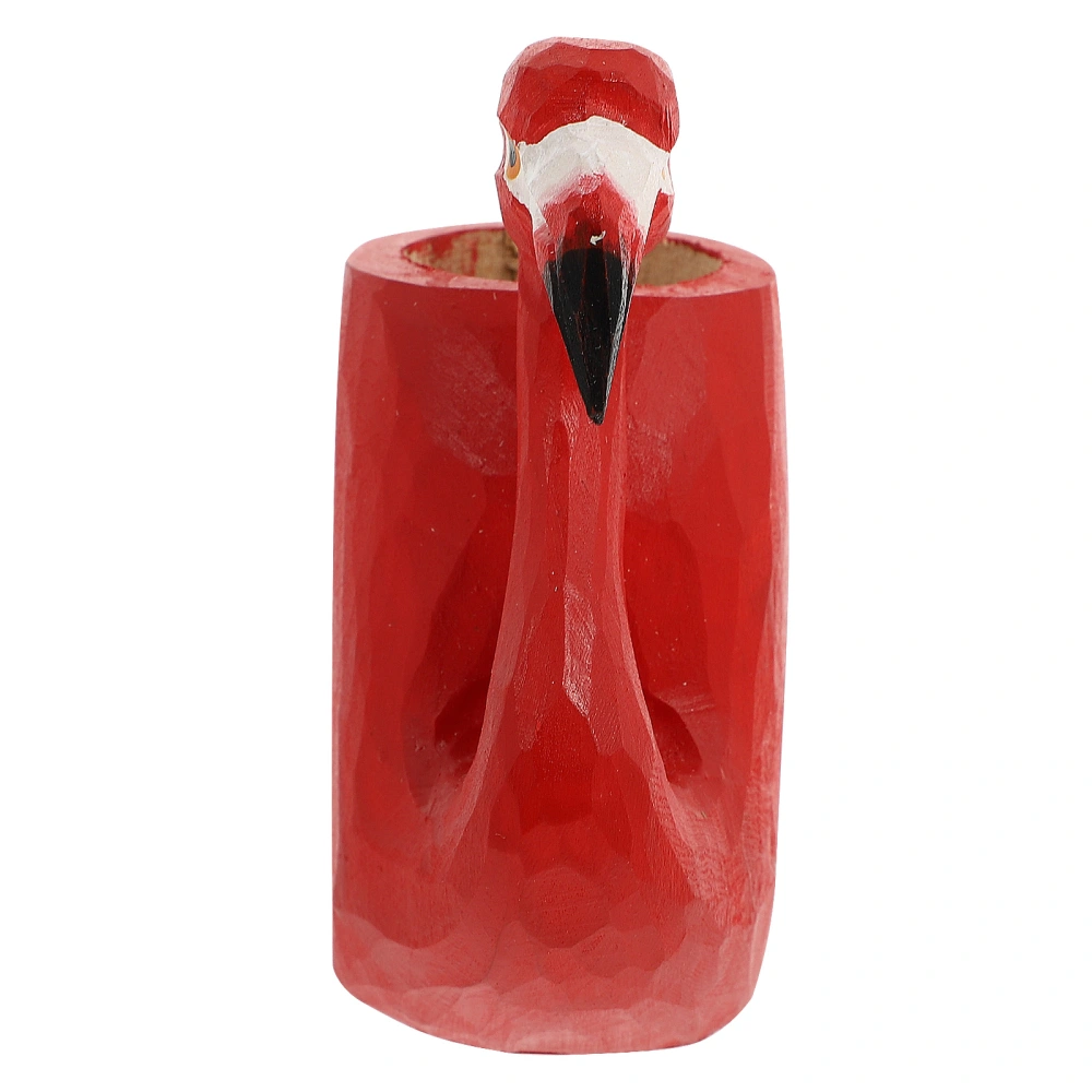 1 Pc Exquisite Flamingo Woodcarving Pen Holder Beautiful Party Decoration (Red)