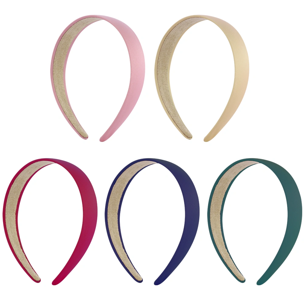 Frcolor 5pcs Pure-Color 3cm Wide Hair Bands Headband Headpiece Hairdress for Hairstyle Khaki Pink Wine Red Navy Blue Blackish Green