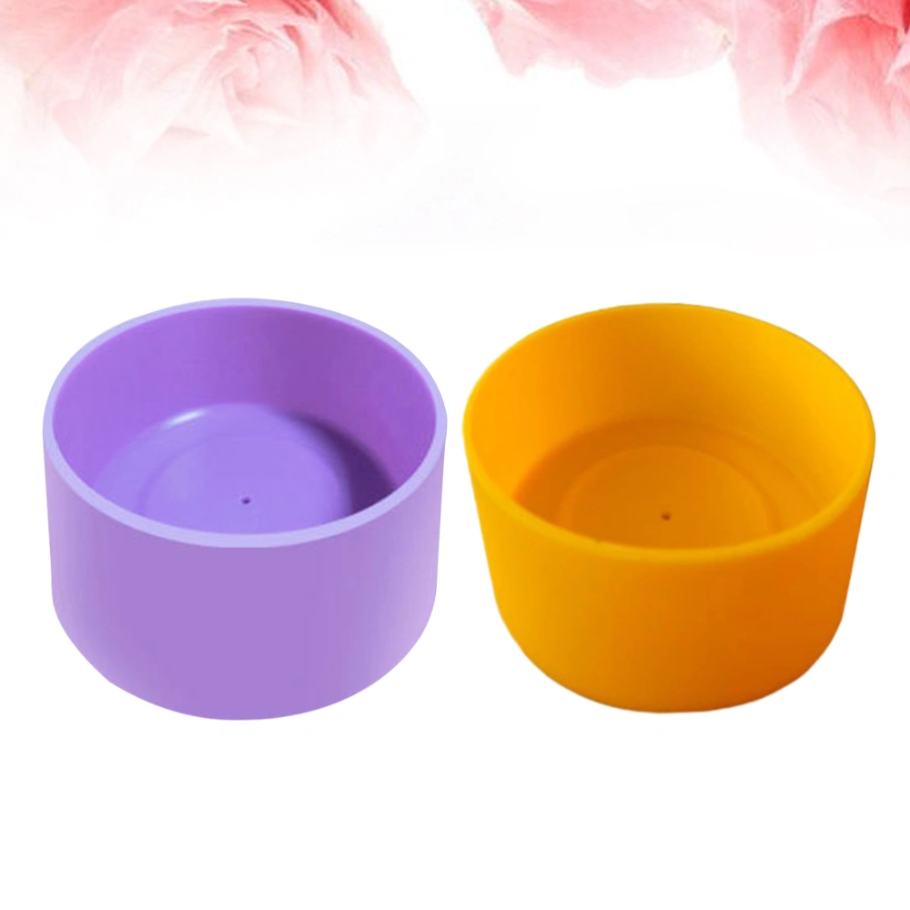 2Pcs Water Bottle Sleeve Non-slip Cup Cover Reusable Silicone Water Glass Sleeves(Yellow+Purple)