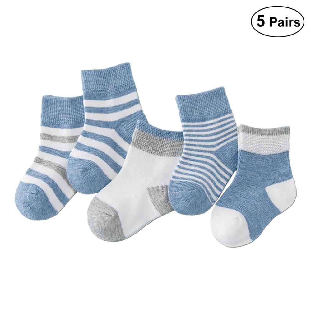 5Pairs Children Cotton Socks Spring Autumn New Baby Striped Tube Socks Autumn Winter Cotton Socks - Size S for 0-1Y (Blue)